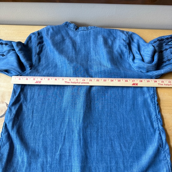 CHICOS POPOVER TOP TENCEL EMBROIDERED SLEEVES CHAMBRAY BOHO CHIC FESTIVAL 8/10 - Picture 7 of 11